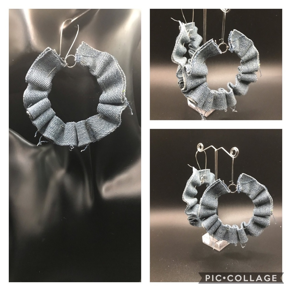 Denim Demi- Fan Hoop Earrings